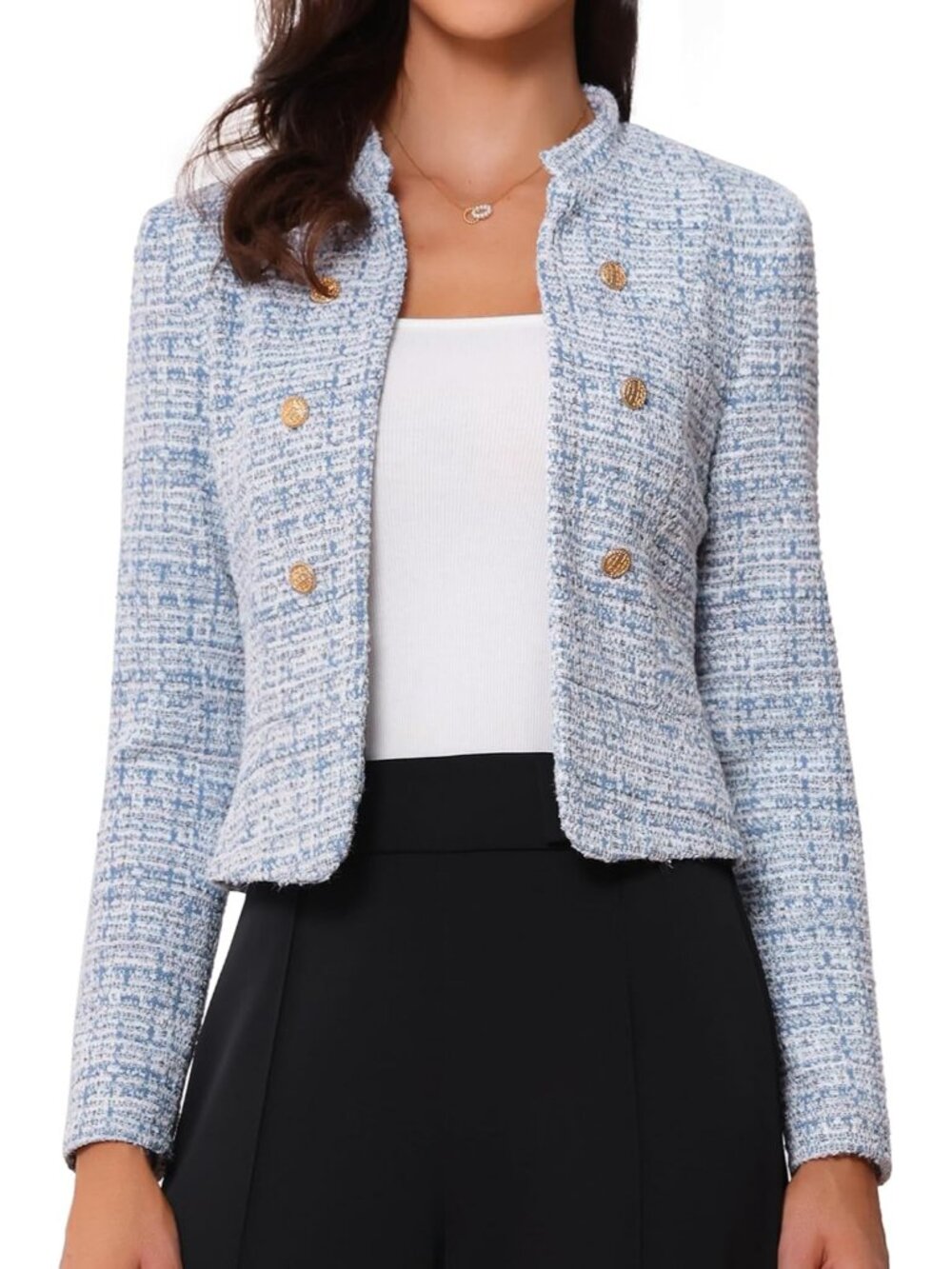 Women's Vintage Tweed Jackets Business Open Front Cropped Blazer